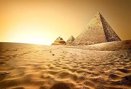 Pyramids in the desert backdrop