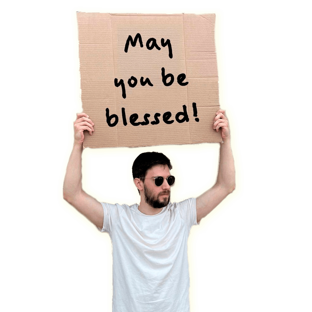 Yaakov holding a sign